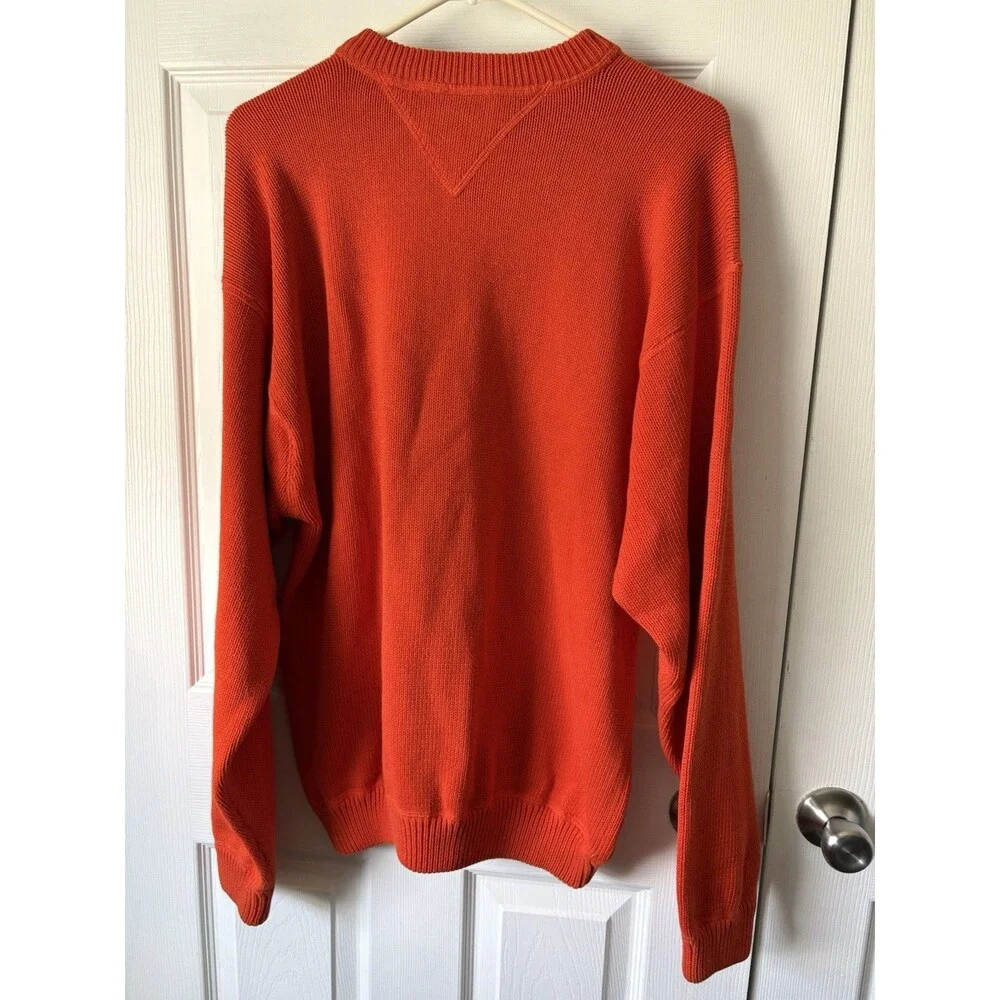 VTG Tommy Hilfiger Sweater Mens L Orange Logo Heavy Knit Crewneck Sweatshirt 90s